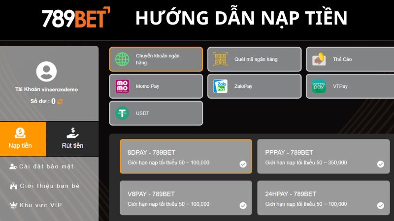 Hướng dẫn nạp tiền vào 789BET mới nhất